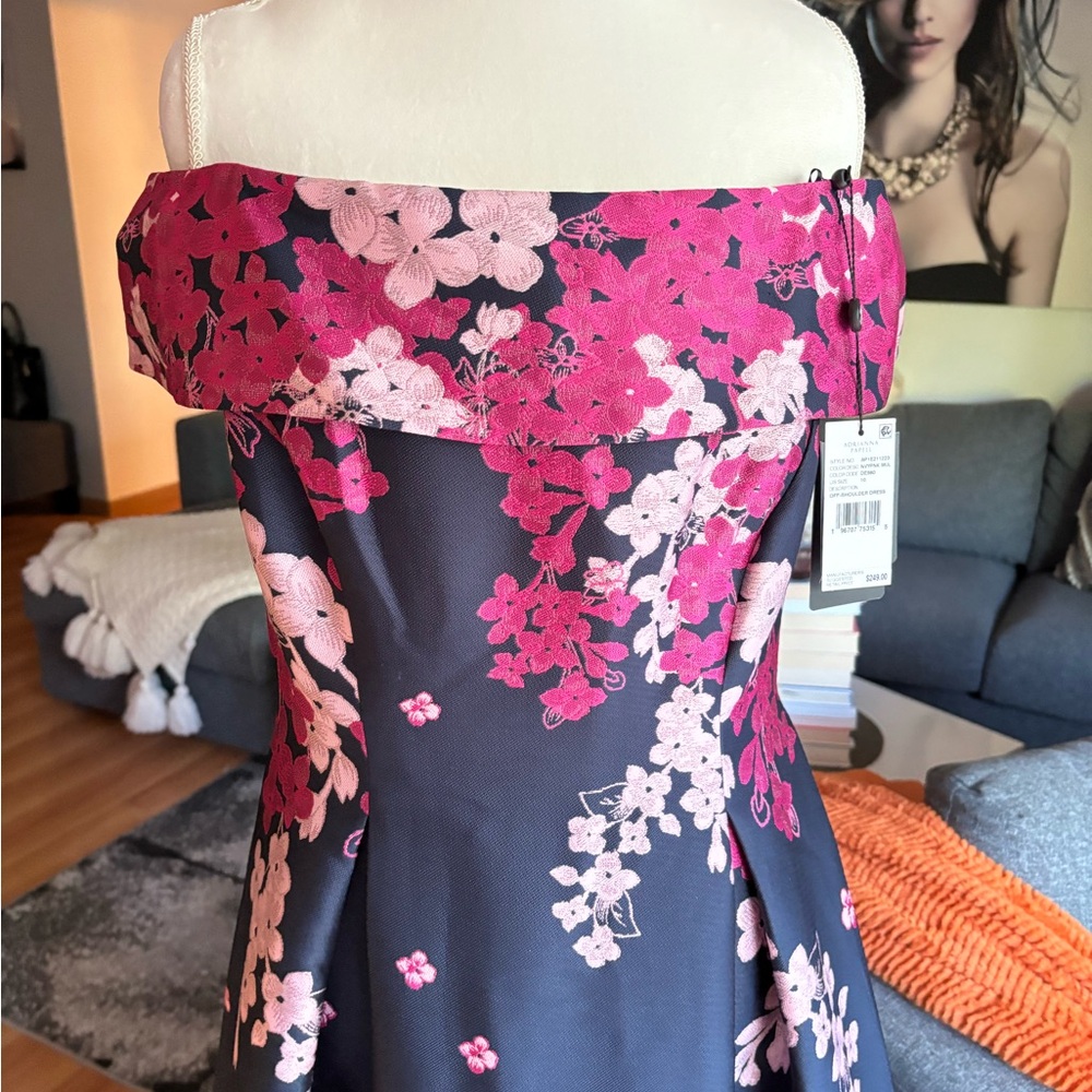 Adrianna Papell Navy and Pink Floral Dress - Picture 2 of 7